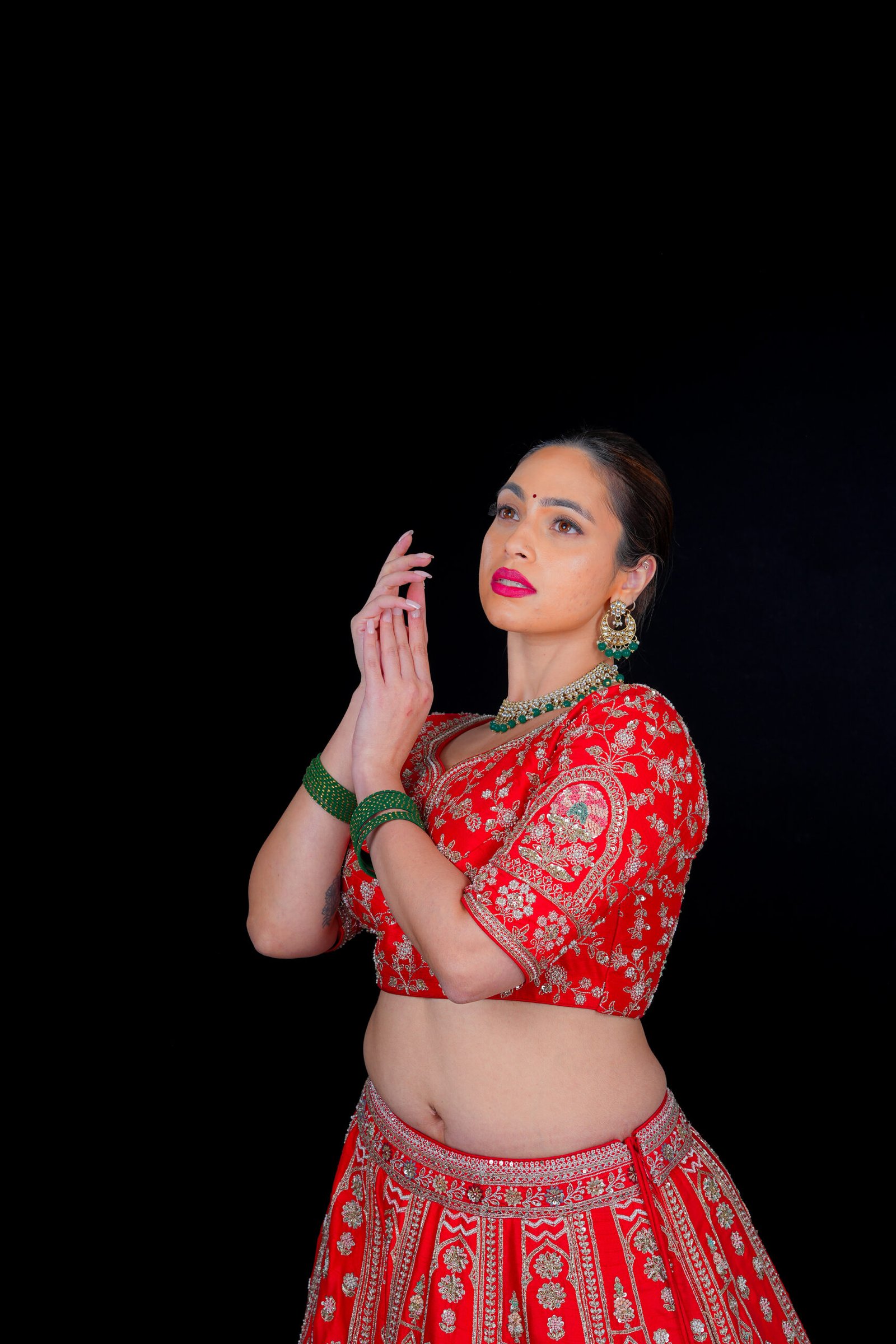 Red Pearl work embroidered Bridal lehenga - Image 5