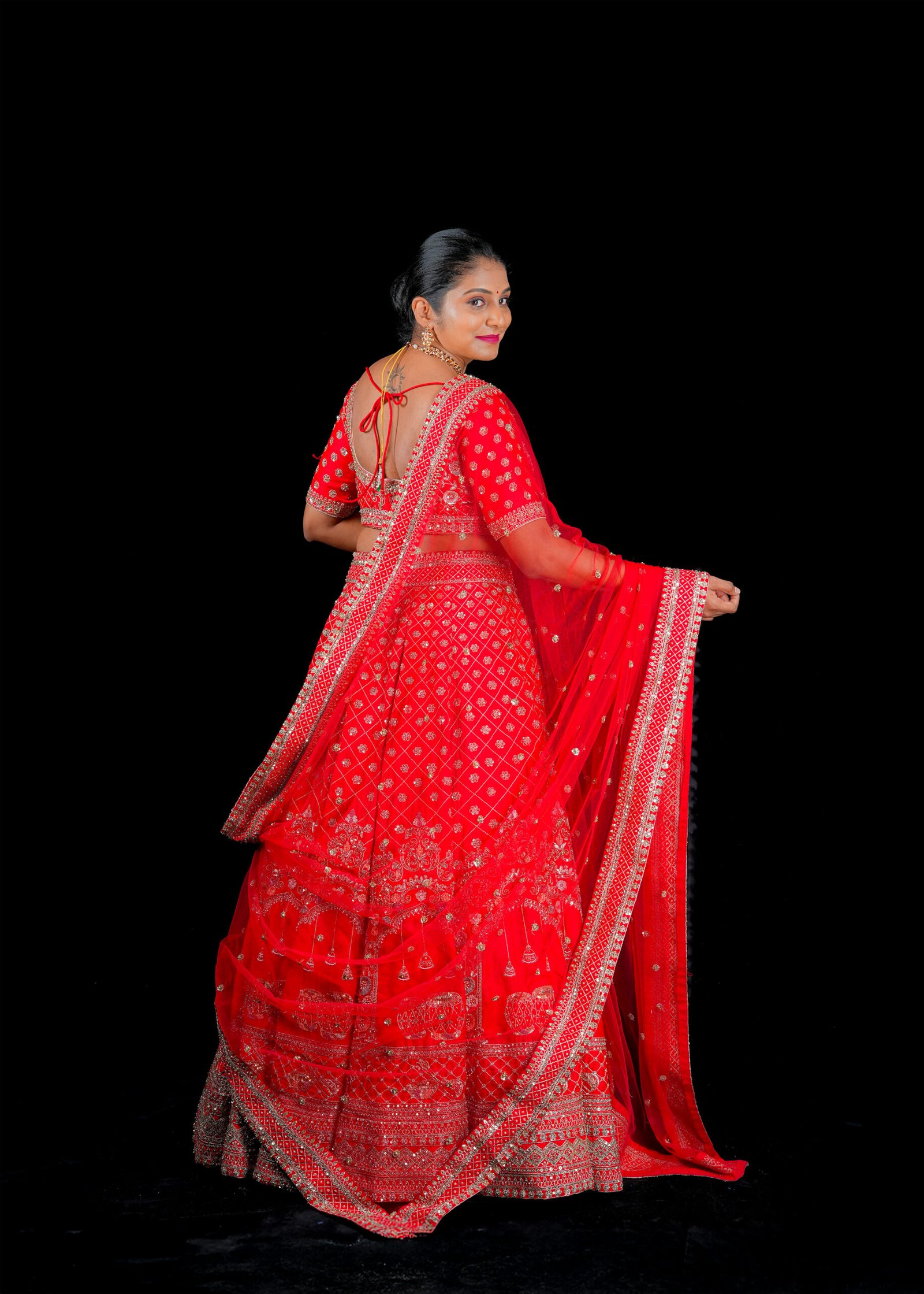 Red Raw silk Bridal lehenga - Image 2