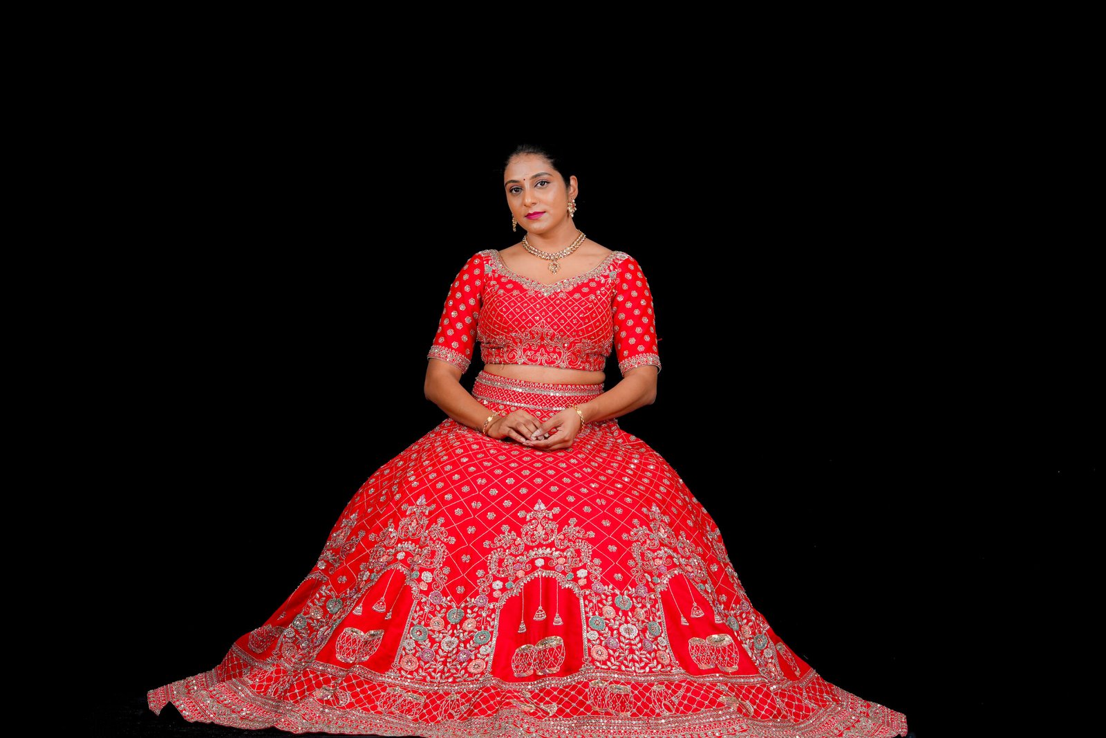 Red Raw silk Bridal lehenga - Image 3
