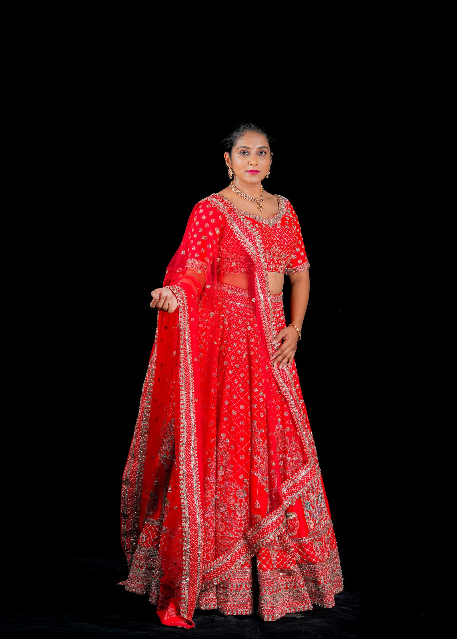Red Raw silk Bridal lehenga - Image 5