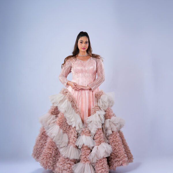 Peach and lite bage color Ball Gown