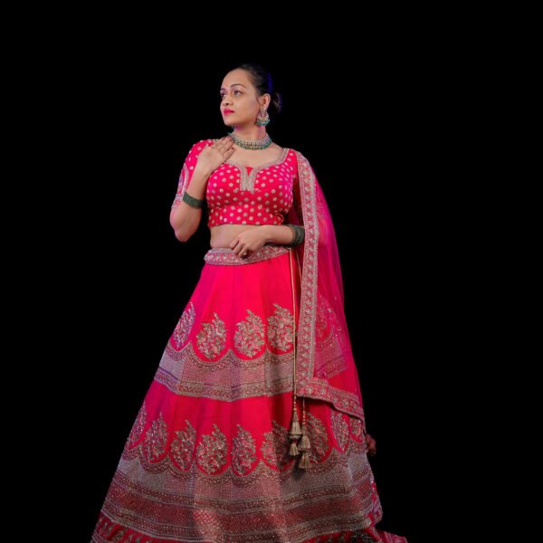 Rani pink Raw Silk Bridal lehenga