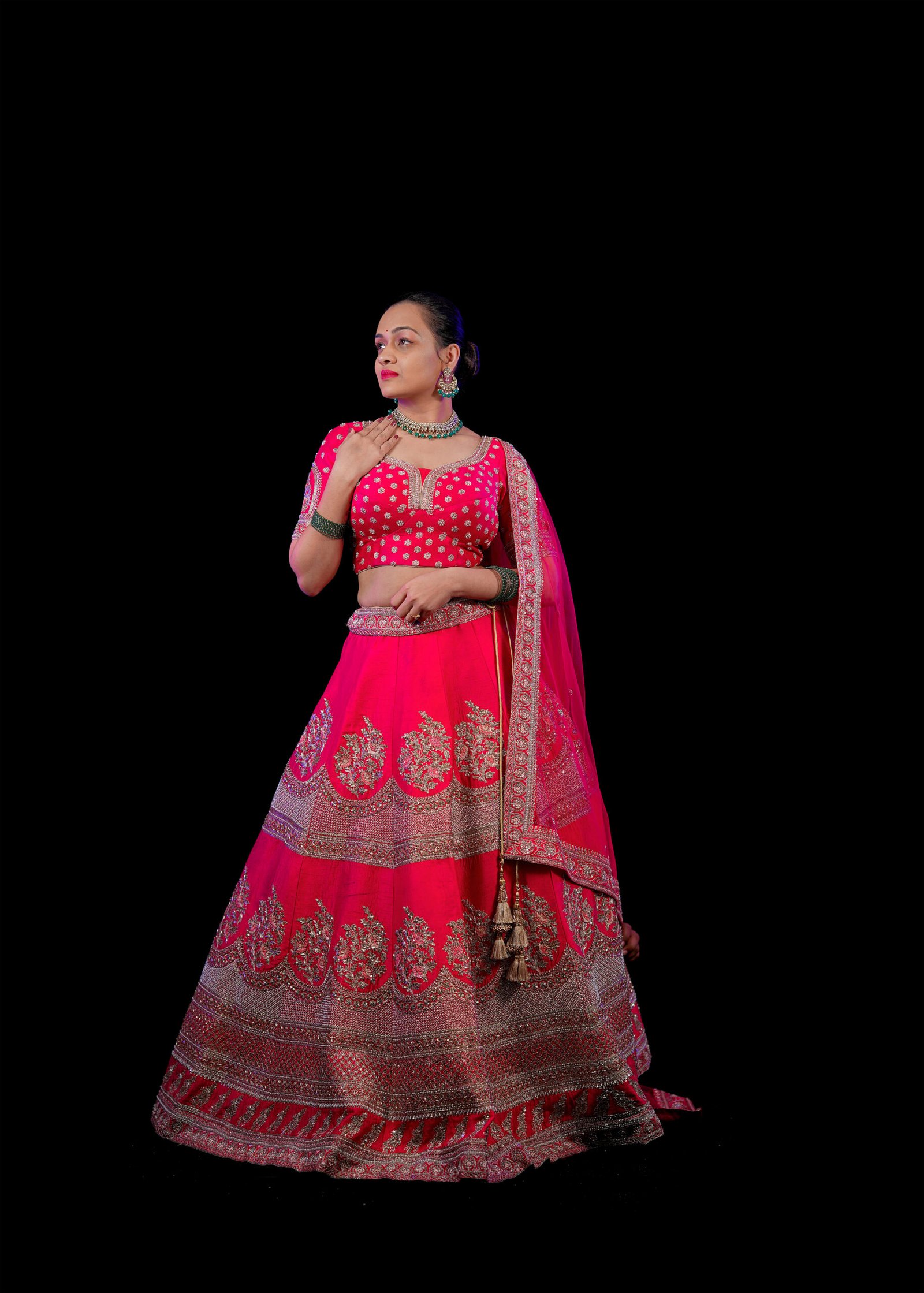Rani pink Raw Silk Bridal lehenga
