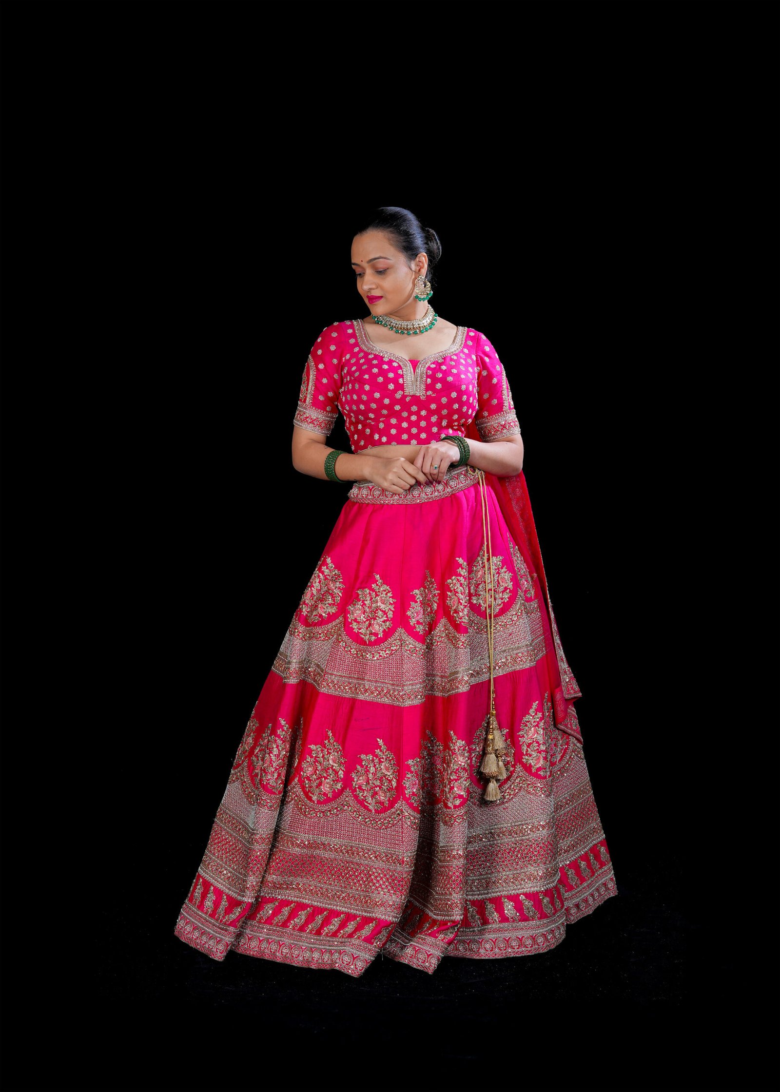 Rani pink Raw Silk Bridal lehenga - Image 2