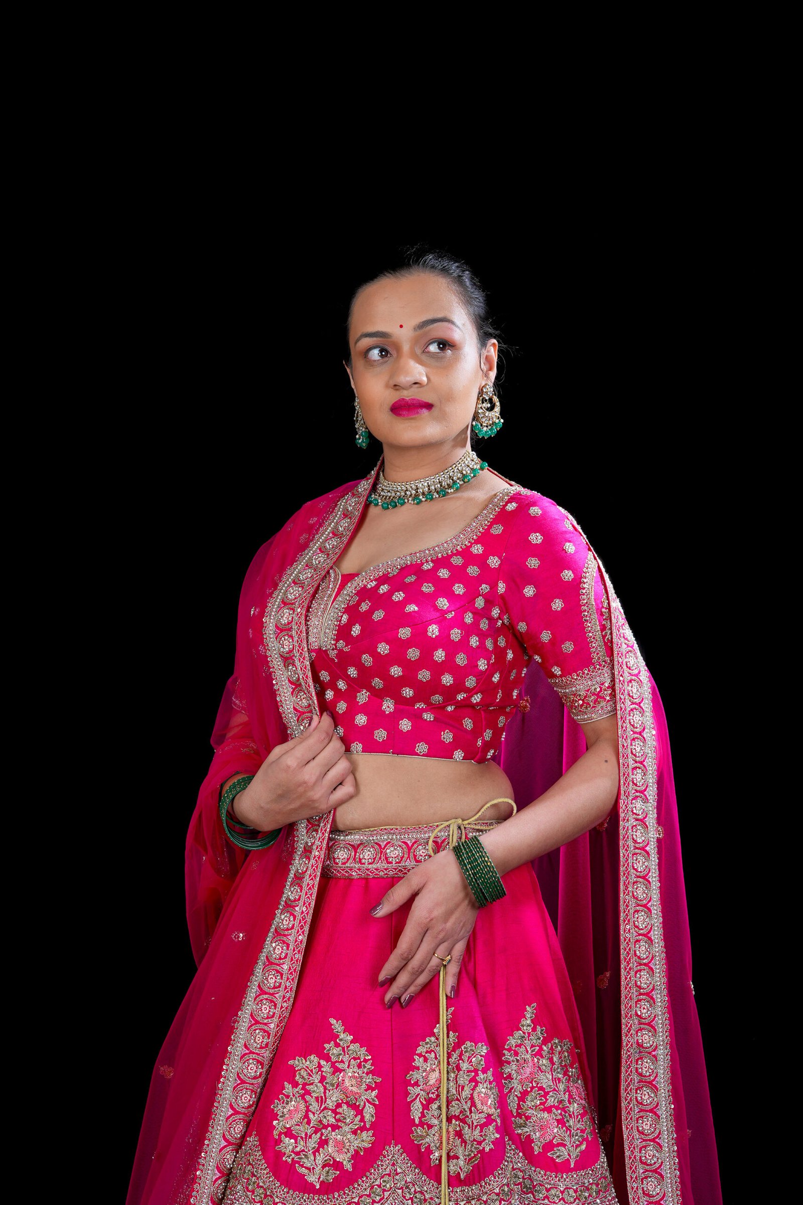 Rani pink Raw Silk Bridal lehenga - Image 3