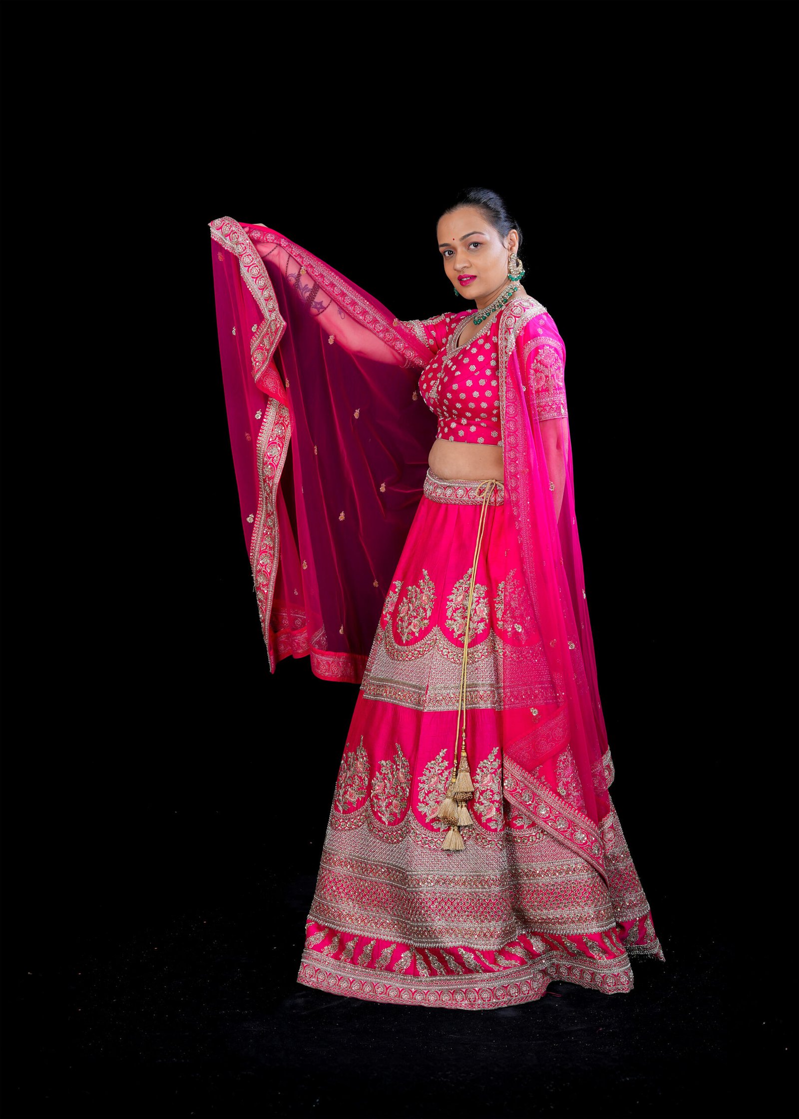 Rani pink Raw Silk Bridal lehenga - Image 4