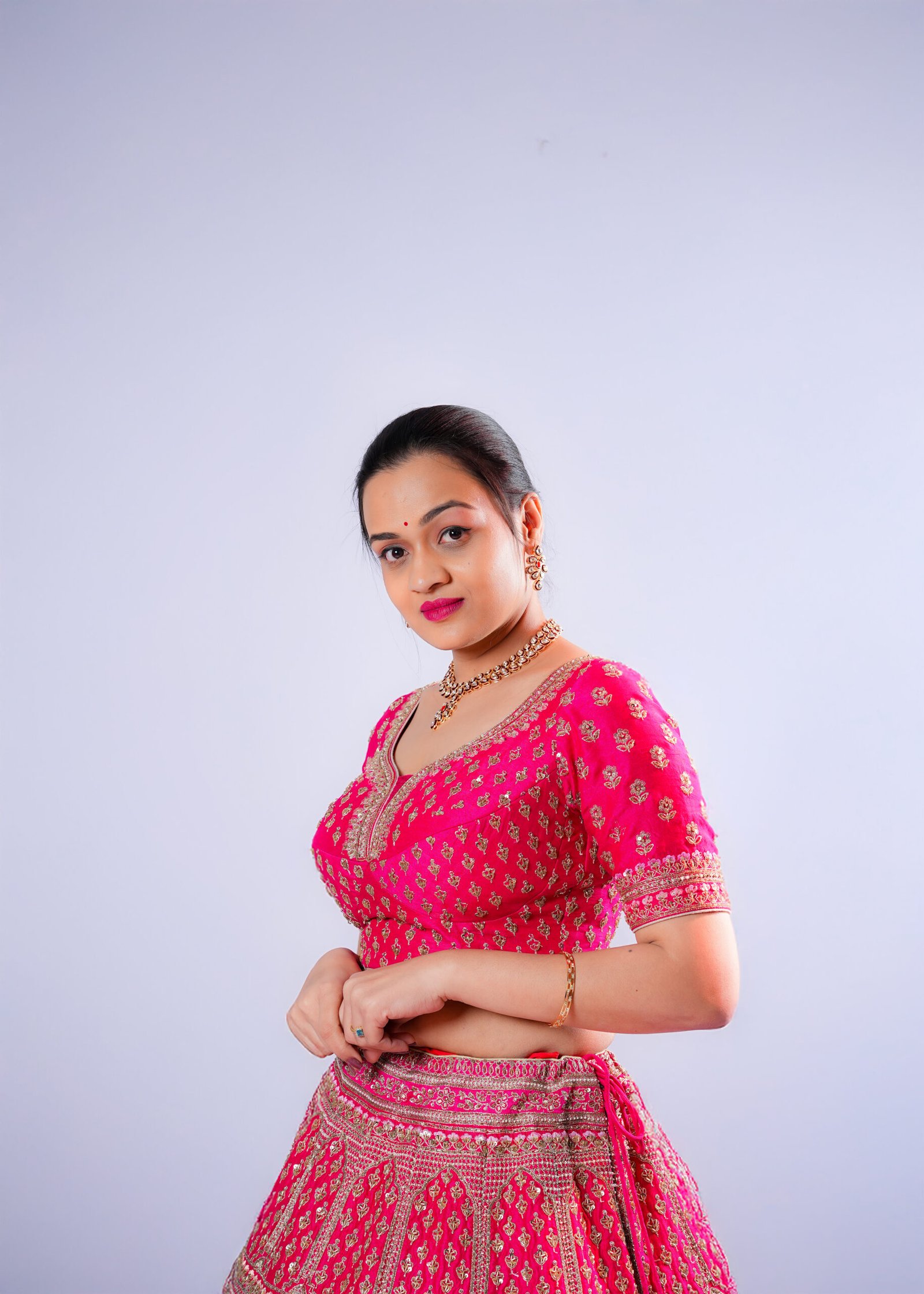 Rani pink Raw Silk Bridal lehenga - Image 2