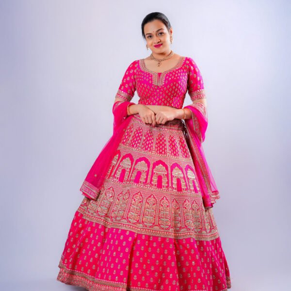 Rani pink Raw  Silk Bridal lehenga