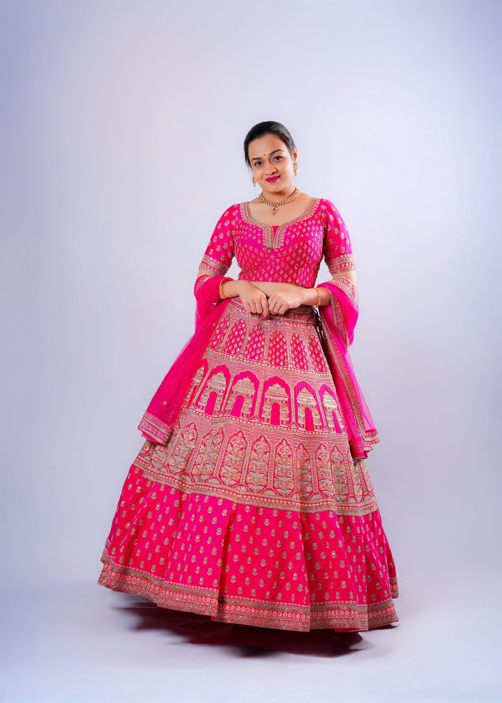 Rani pink Raw Silk Bridal lehenga