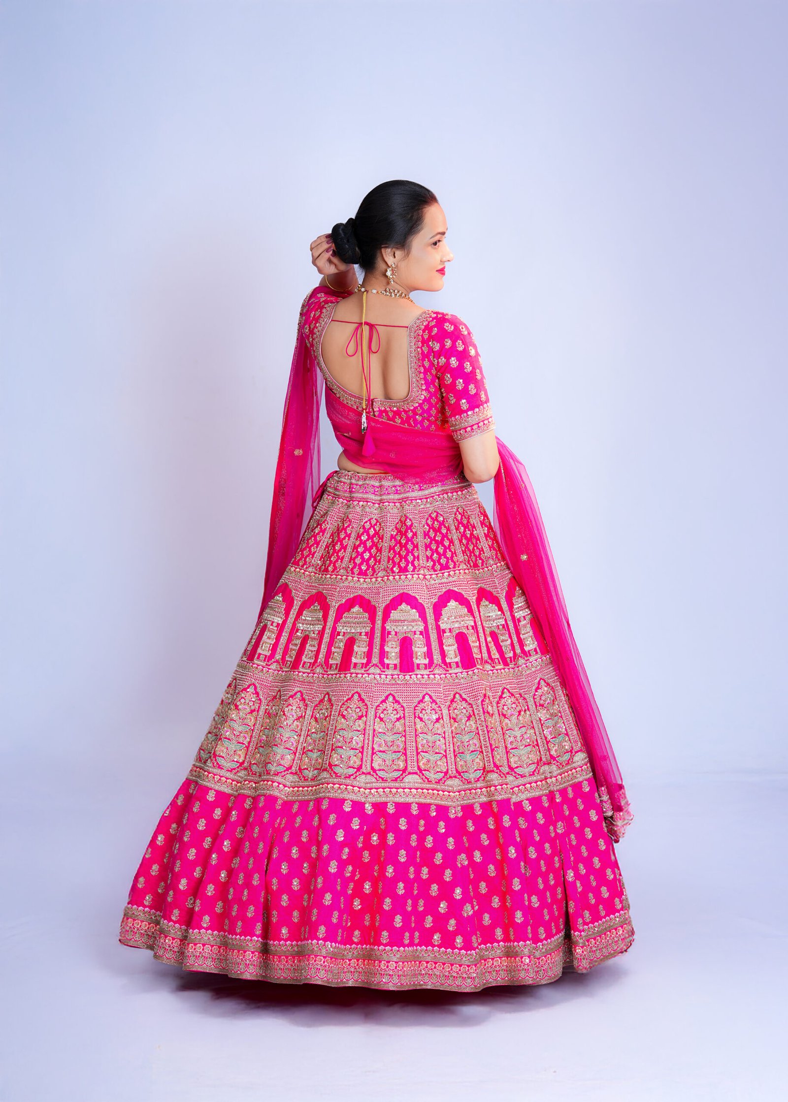 Rani pink Raw Silk Bridal lehenga - Image 4