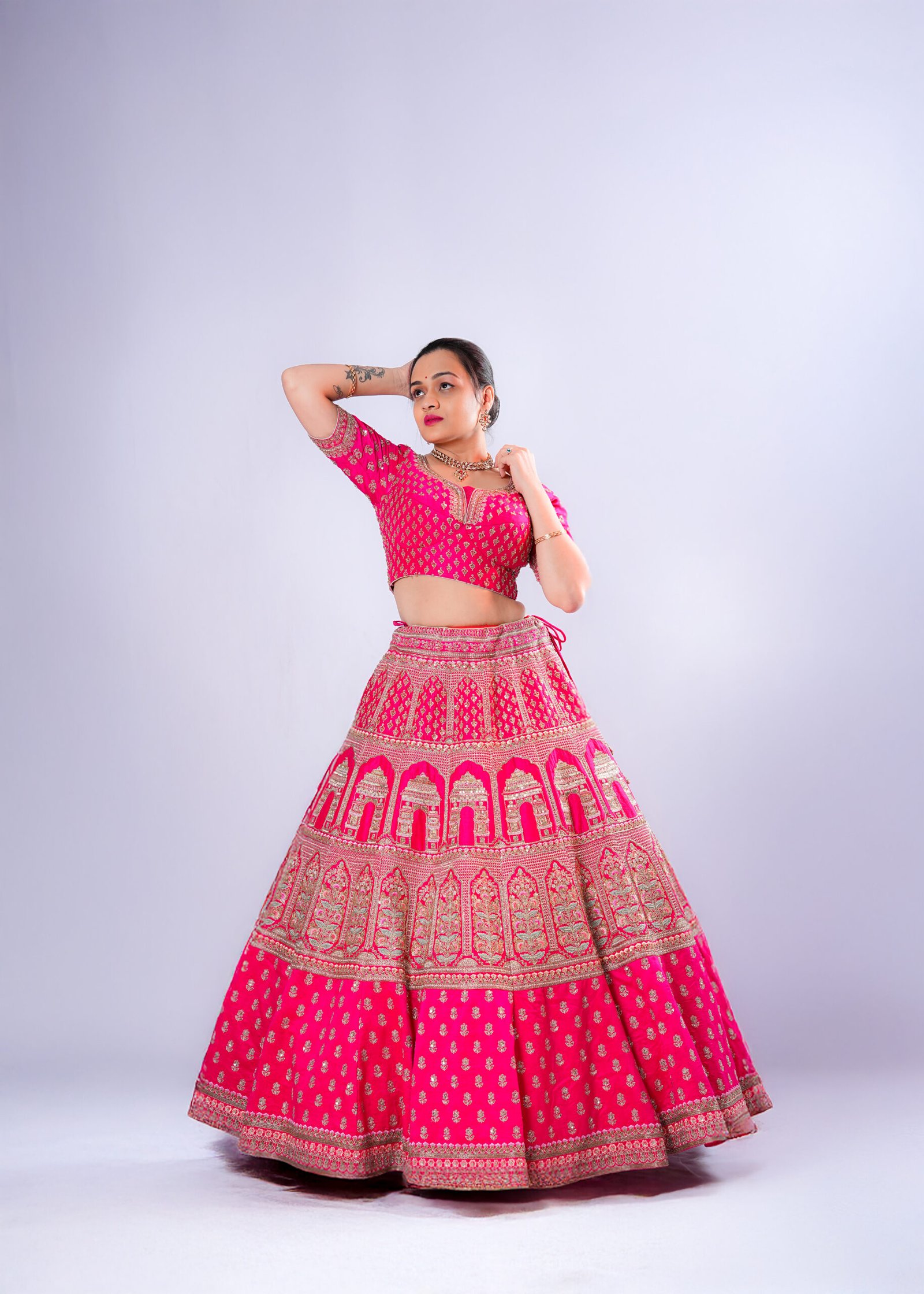 Rani pink Raw Silk Bridal lehenga - Image 5