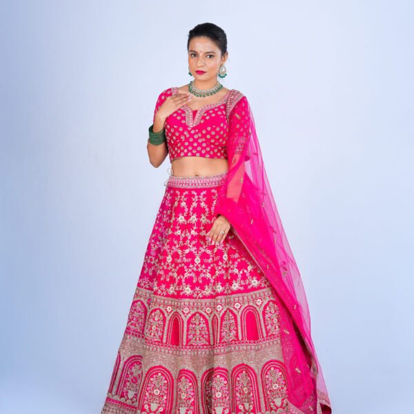 Rani pink Raw  Silk Bridal lehenga