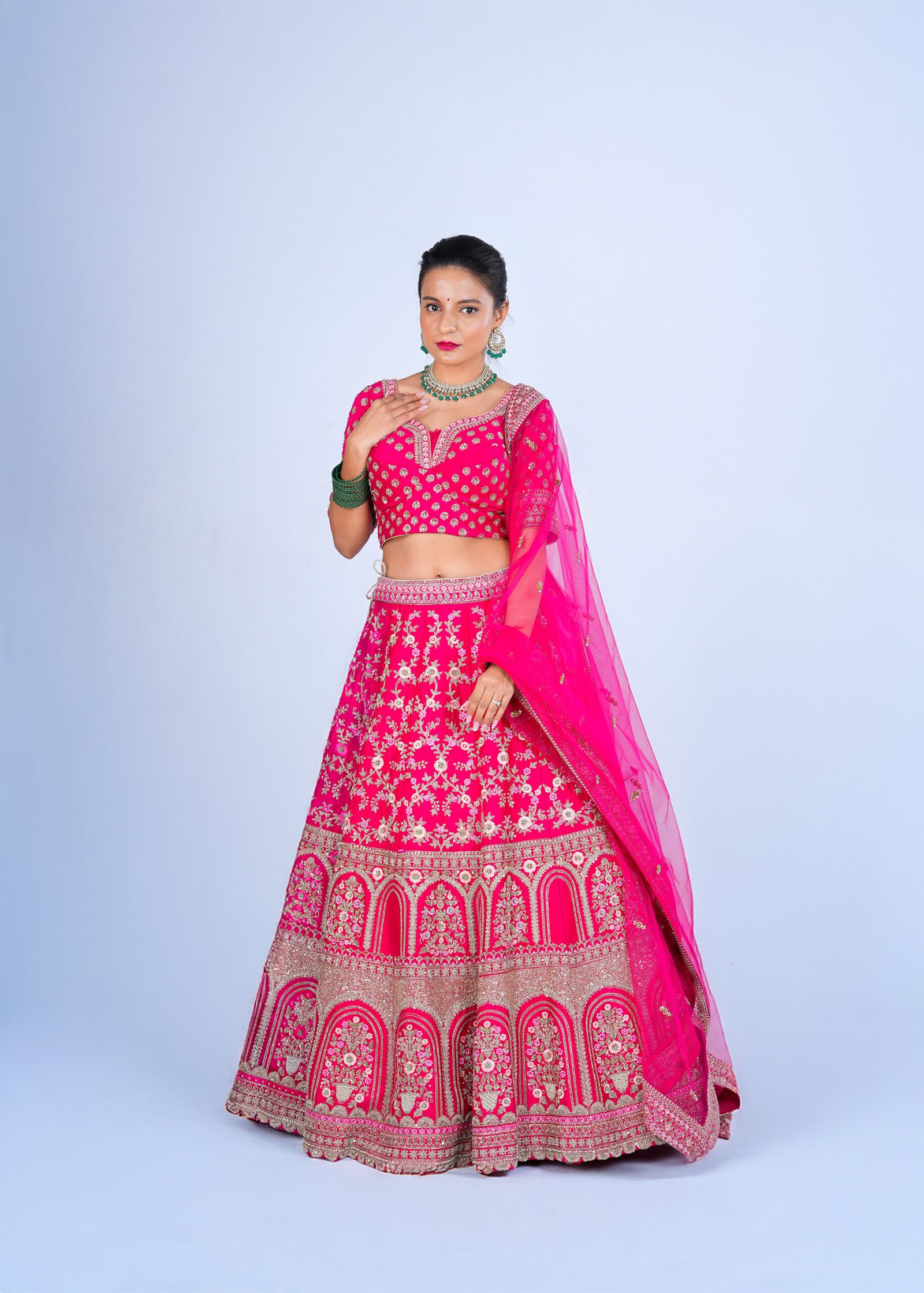 Rani pink Raw Silk Bridal lehenga