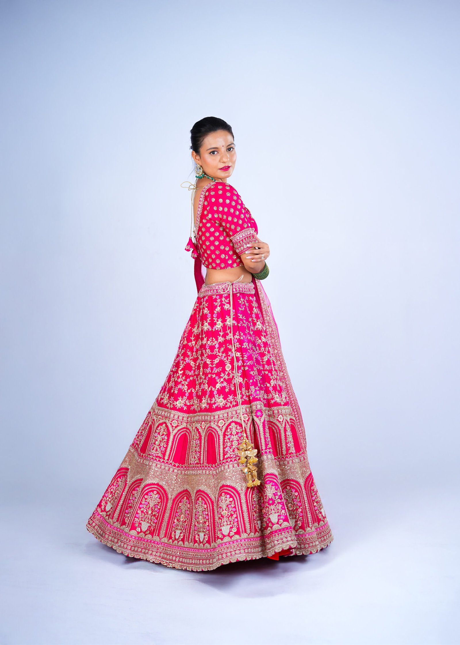 Rani pink Raw Silk Bridal lehenga - Image 2