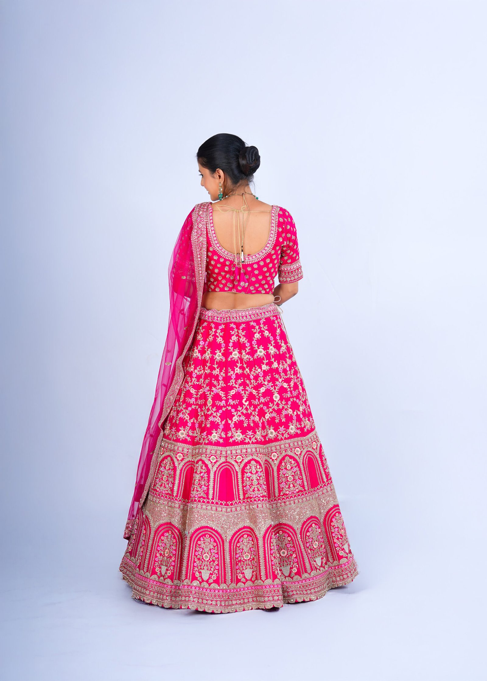 Rani pink Raw Silk Bridal lehenga - Image 3