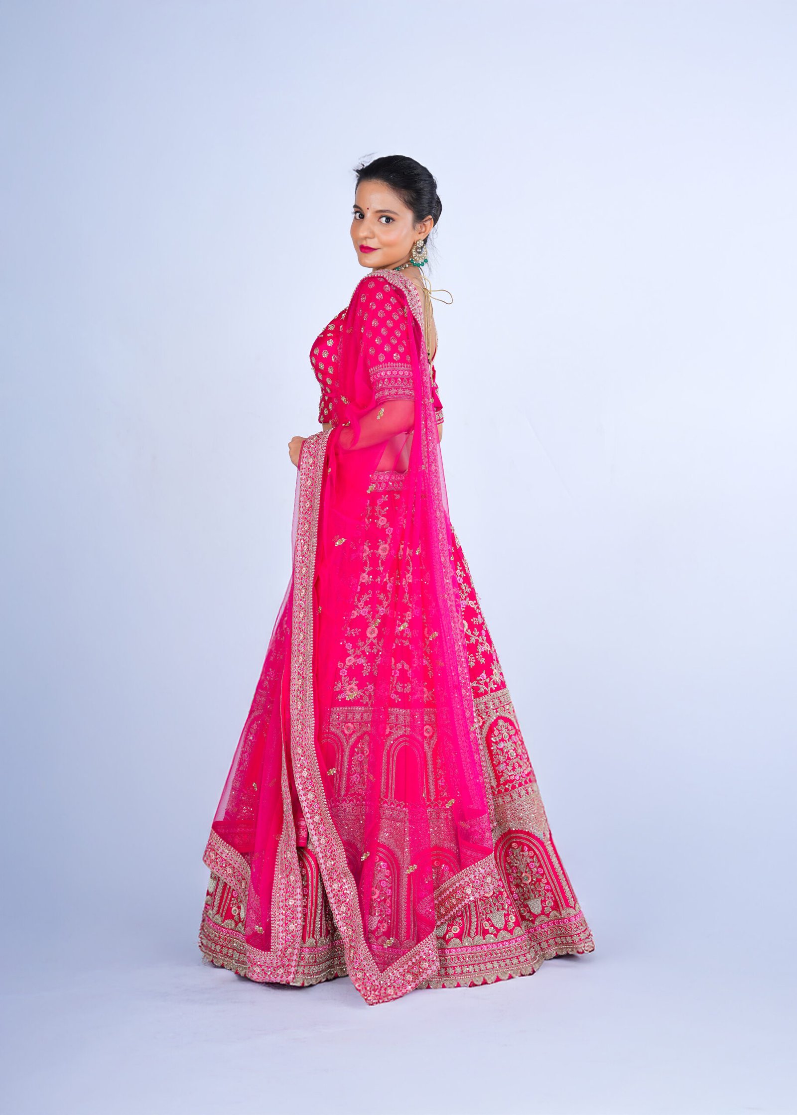 Rani pink Raw Silk Bridal lehenga - Image 4