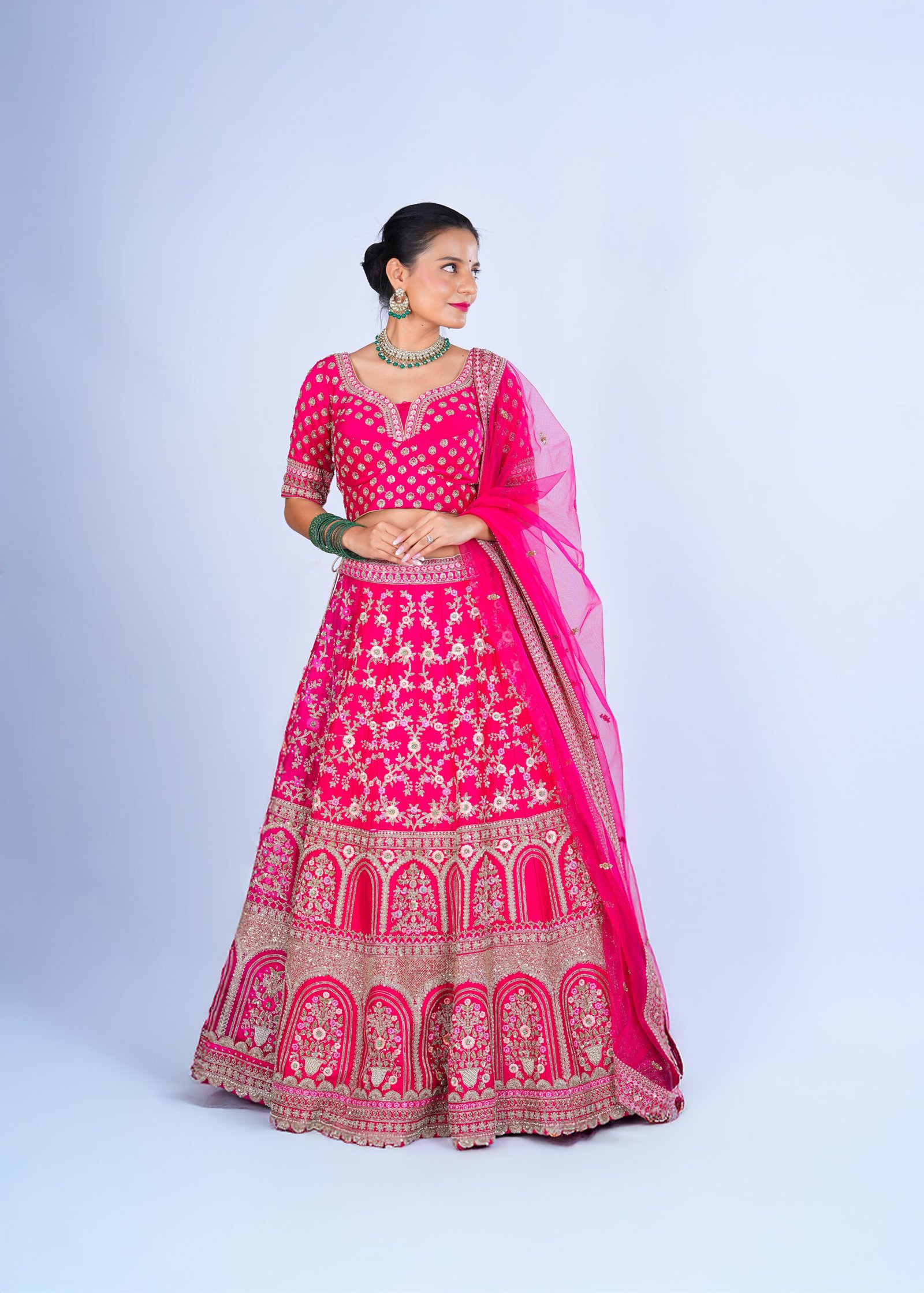 Rani pink Raw Silk Bridal lehenga - Image 5