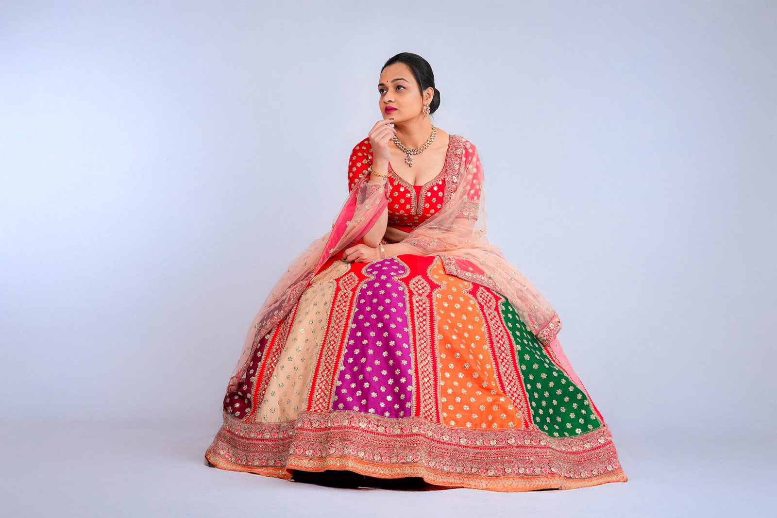 Multi color Raw Silk Bridal lehenga - Image 2