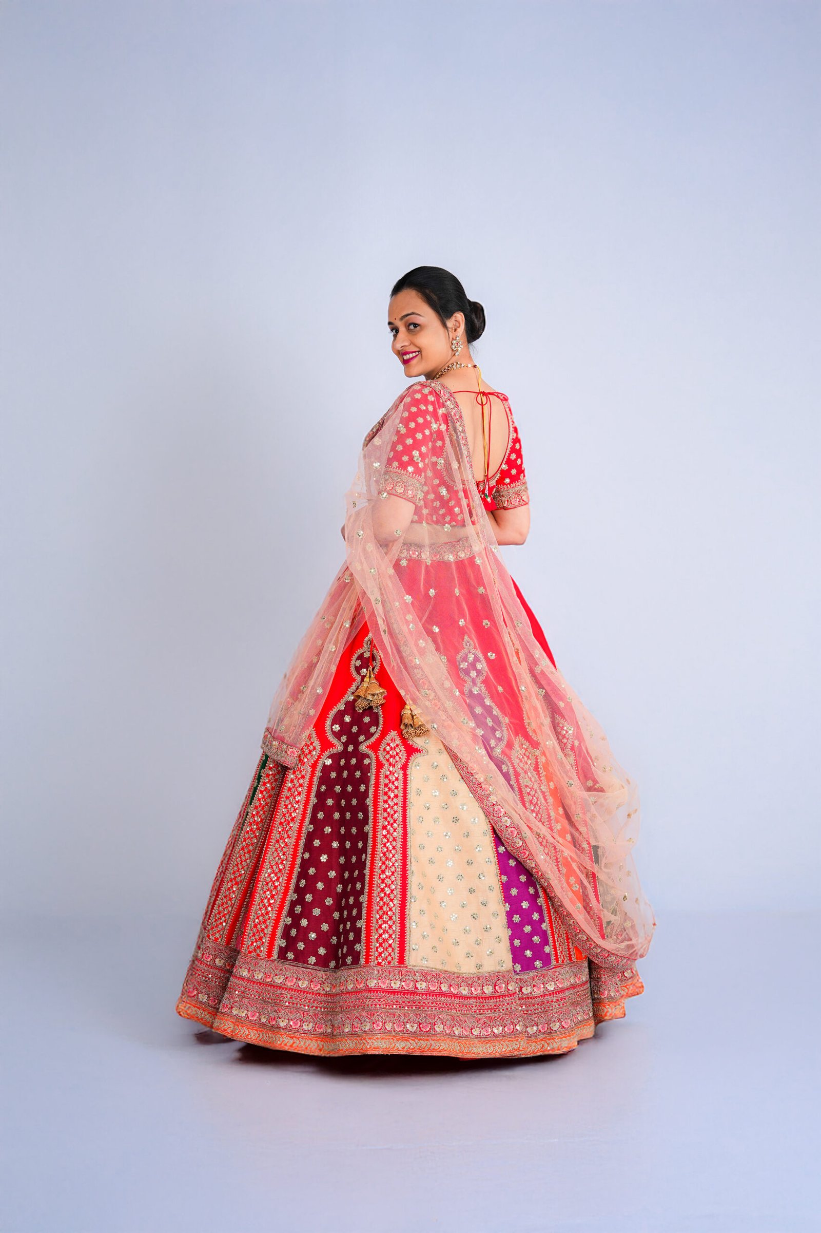 Multi color Raw Silk Bridal lehenga - Image 3