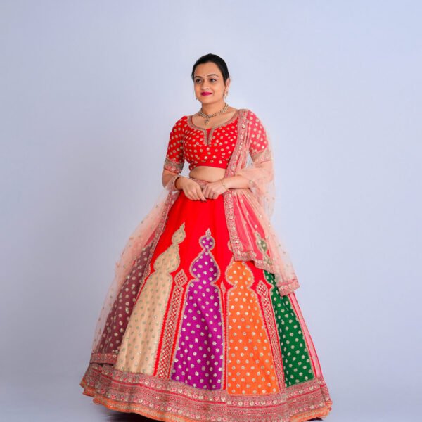 Multi color Raw Silk Bridal lehenga