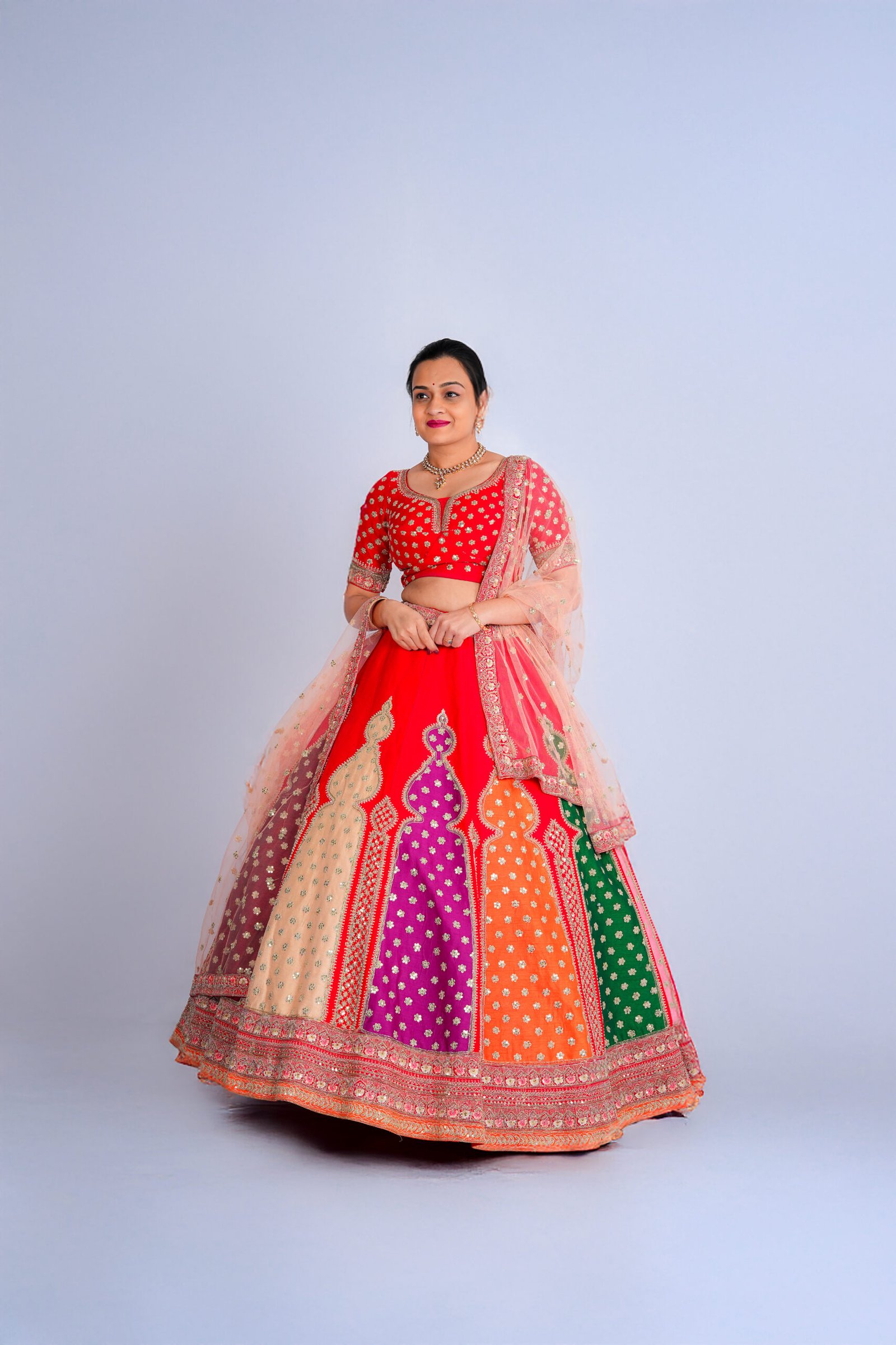 Multi color Raw Silk Bridal lehenga