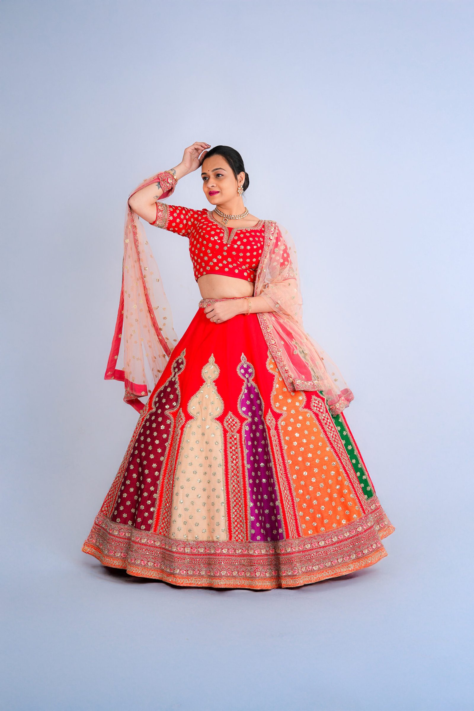 Multi color Raw Silk Bridal lehenga - Image 4