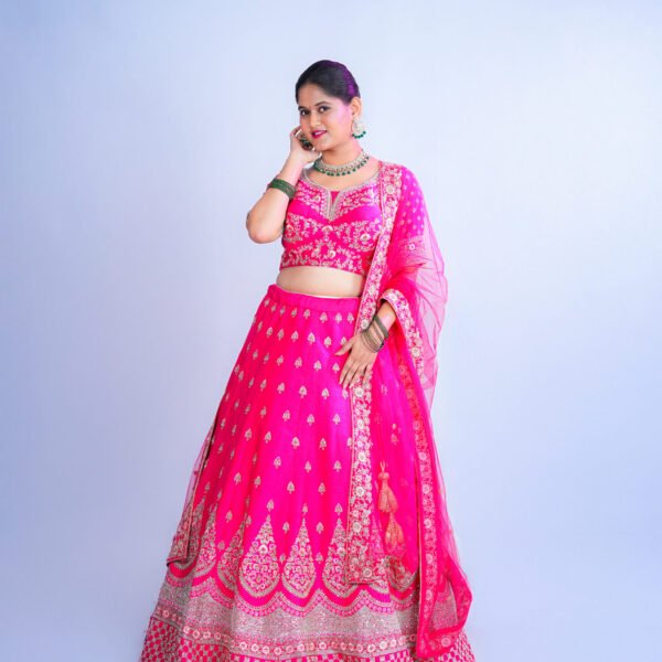 Rani pink Raw Silk Bridal lehenga