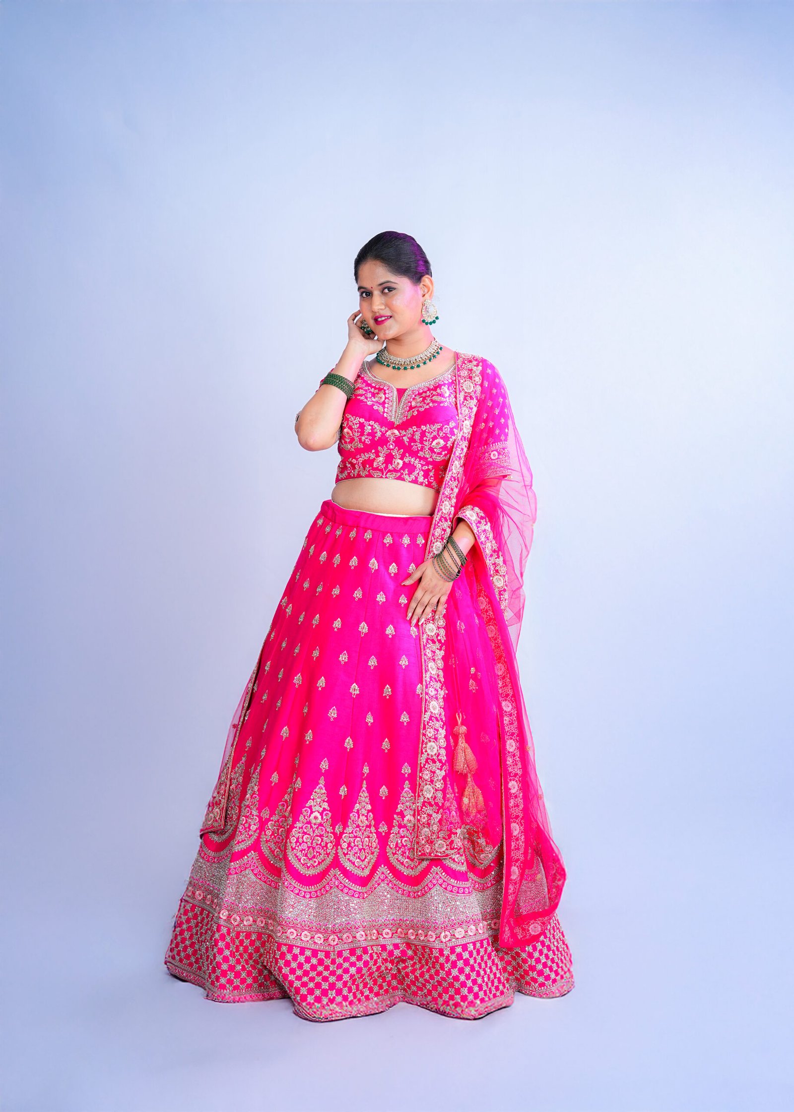 Rani pink Raw Silk Bridal lehenga