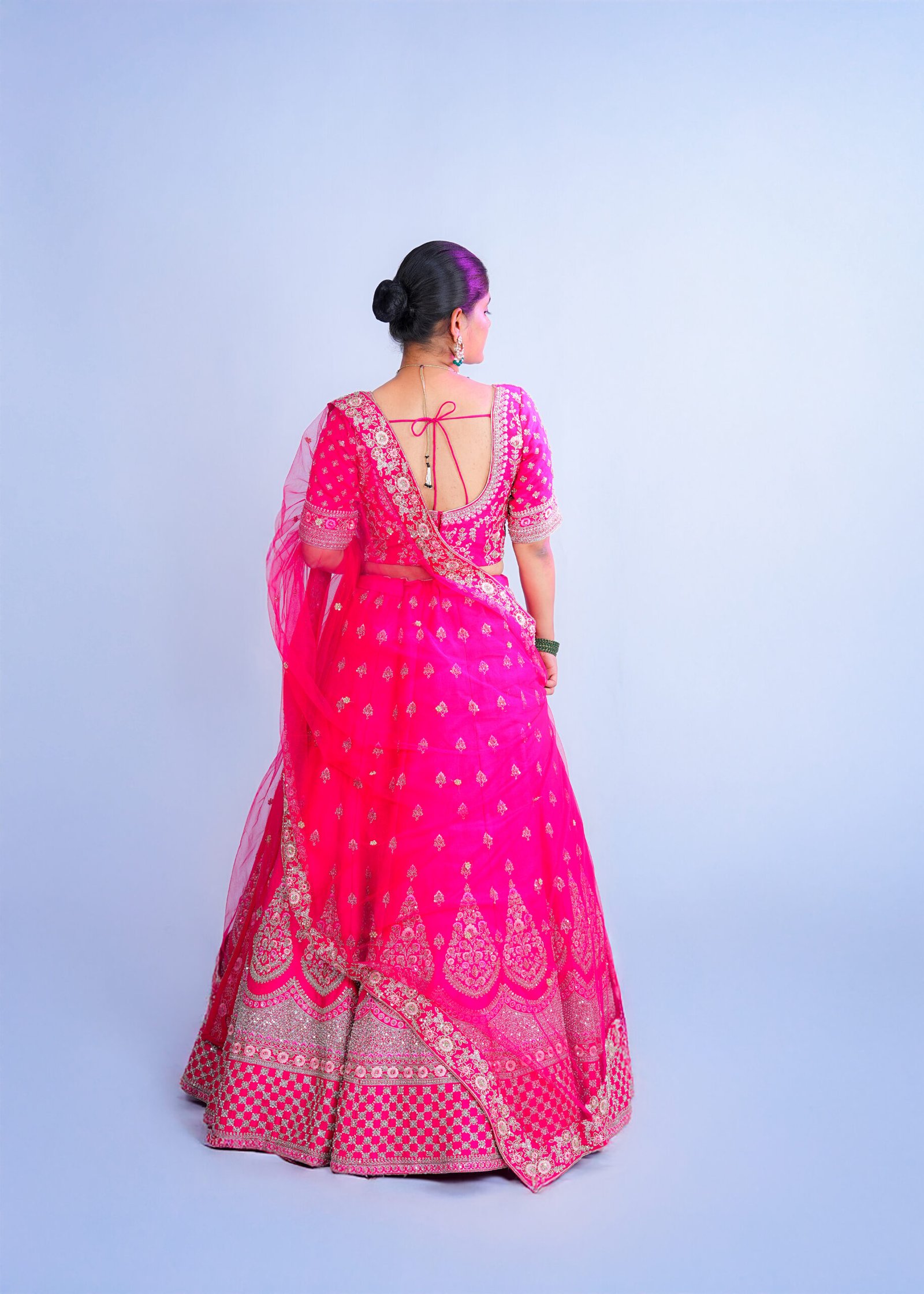 Rani pink Raw Silk Bridal lehenga - Image 4