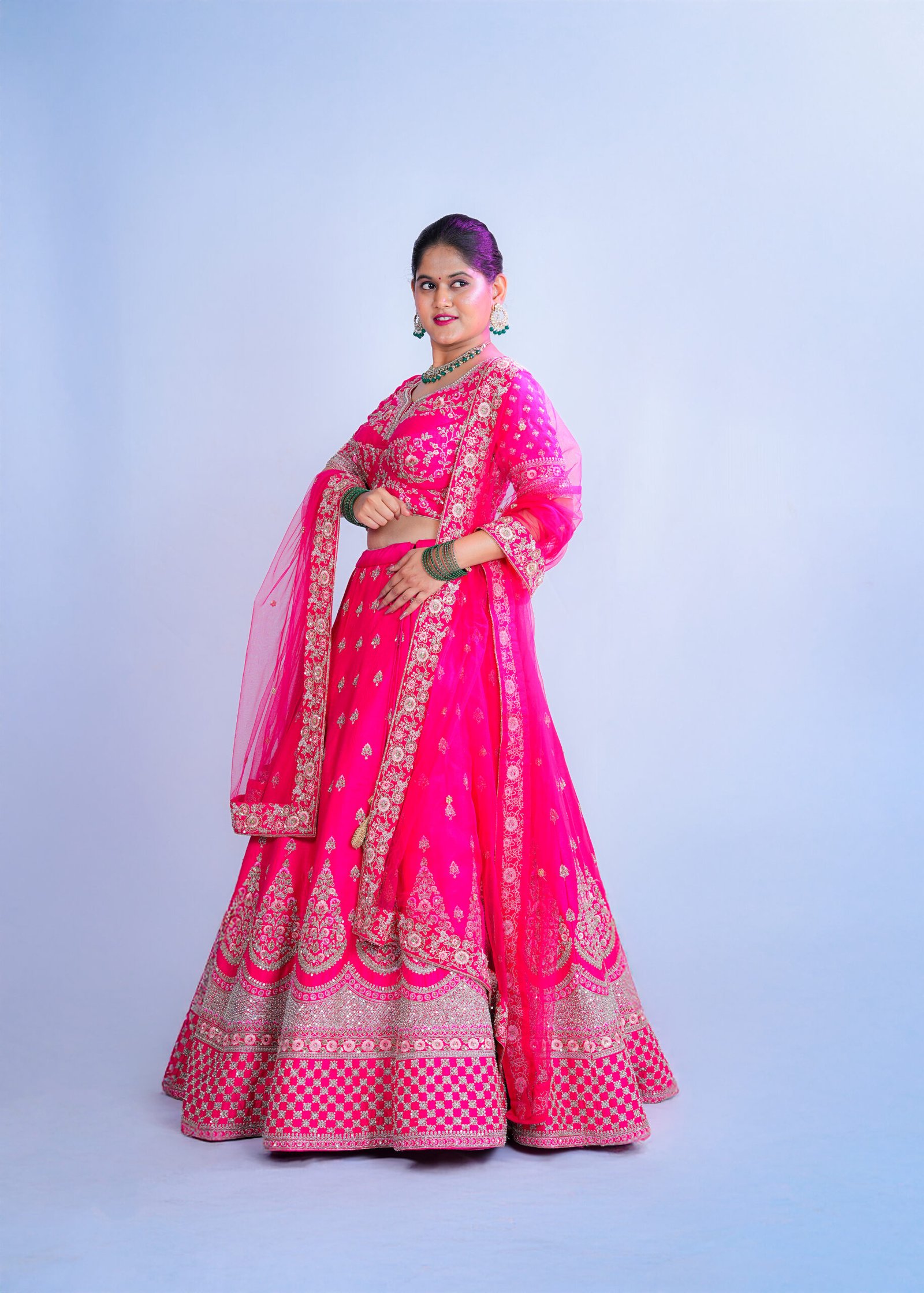 Rani pink Raw Silk Bridal lehenga - Image 2
