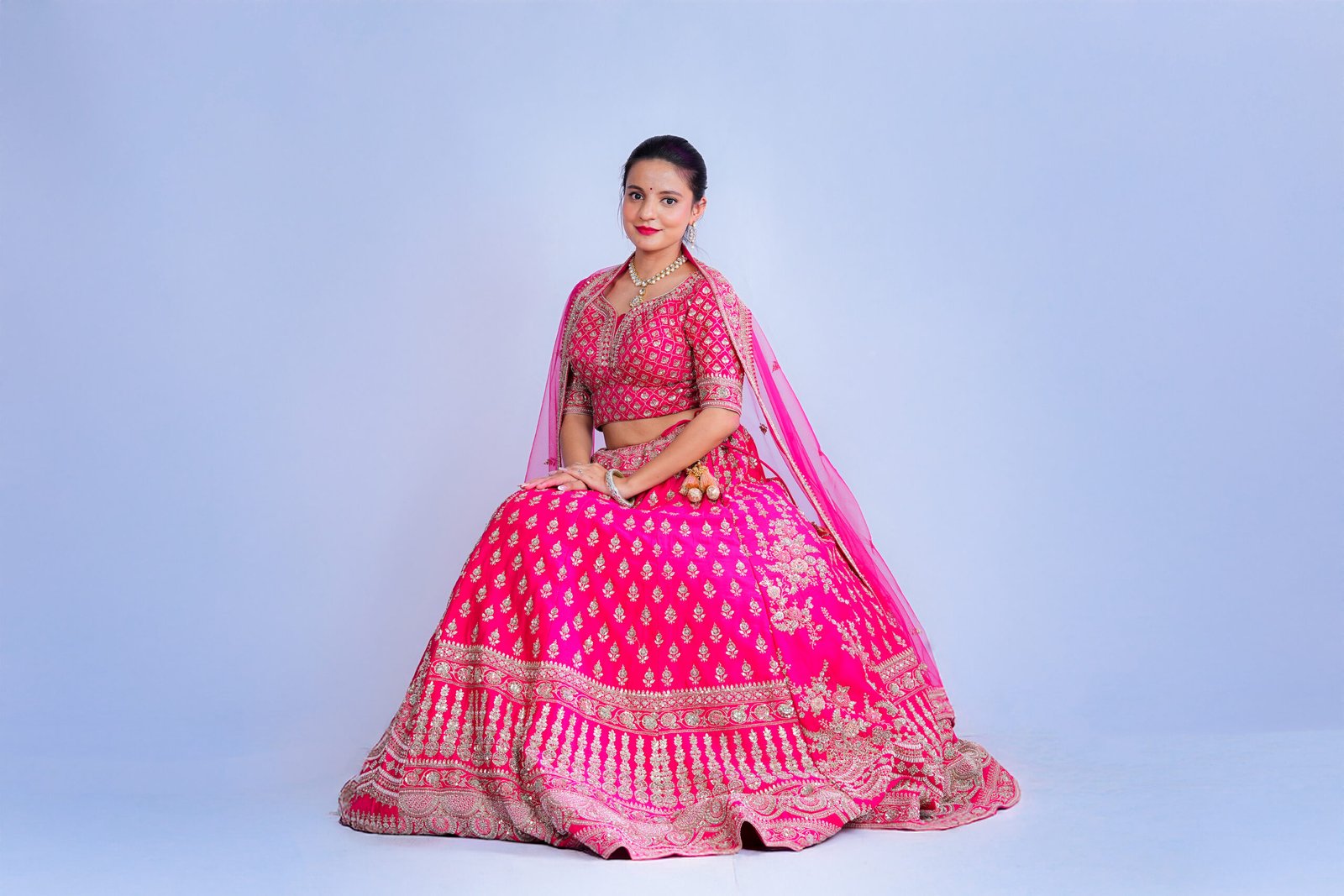 Rani pink Raw Silk Bridal lehenga - Image 2