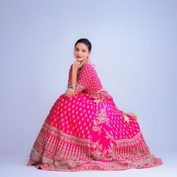 Rani pink Raw Silk Bridal lehenga