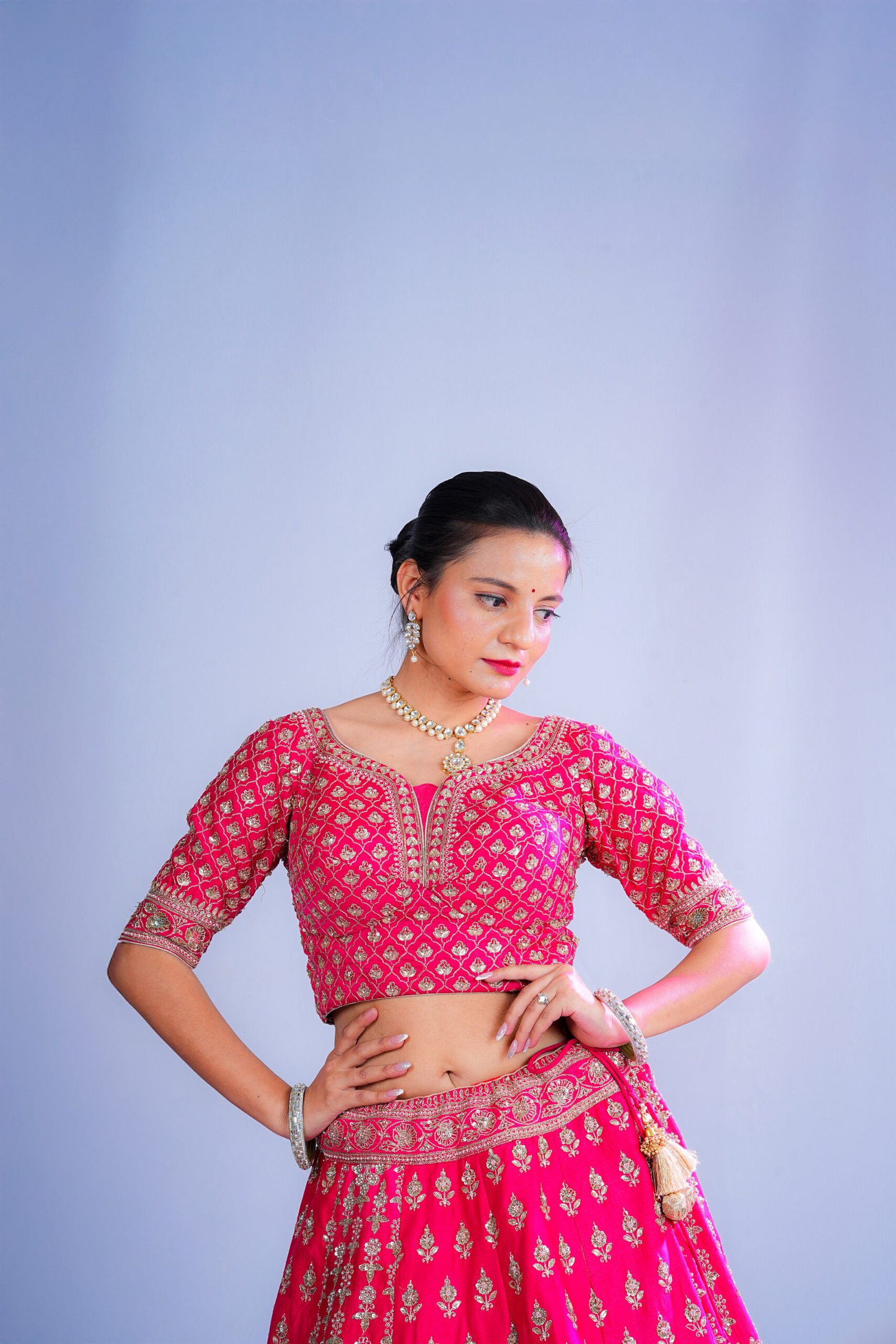 Rani pink Raw Silk Bridal lehenga - Image 3