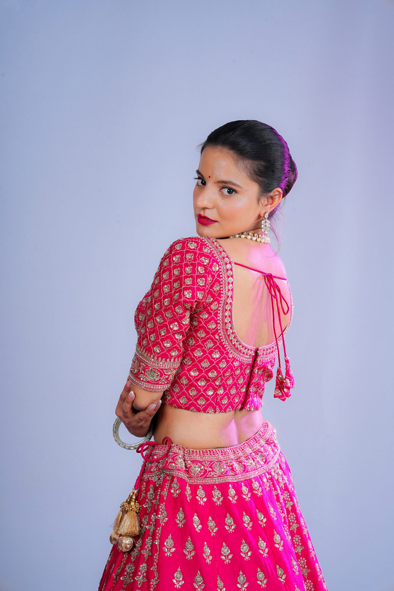 Rani pink Raw Silk Bridal lehenga - Image 4