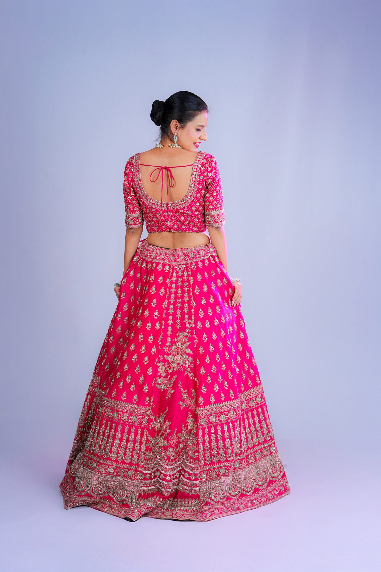 Rani pink Raw Silk Bridal lehenga - Image 5