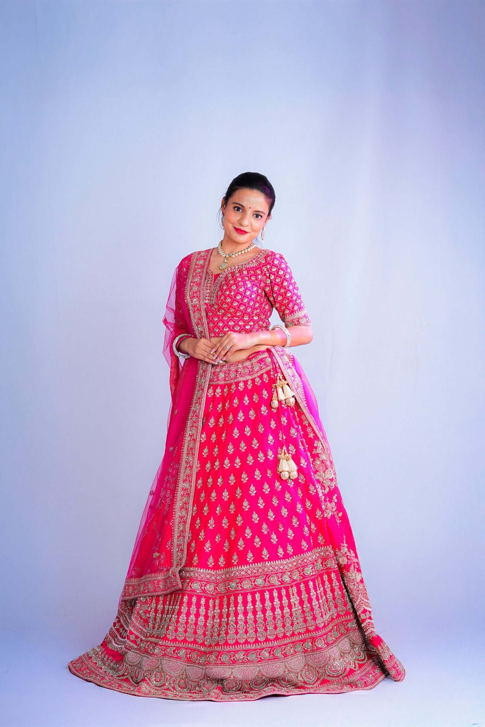 Rani pink Raw Silk Bridal lehenga - Image 6