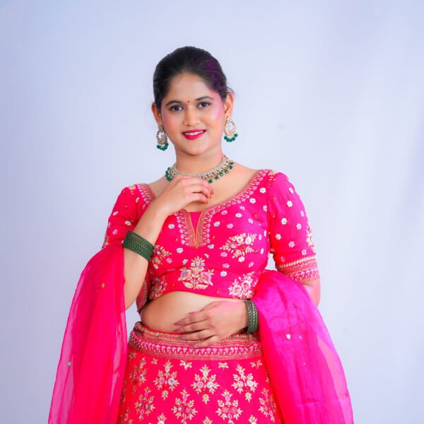 Red color Raw Silk Bridal lehenga