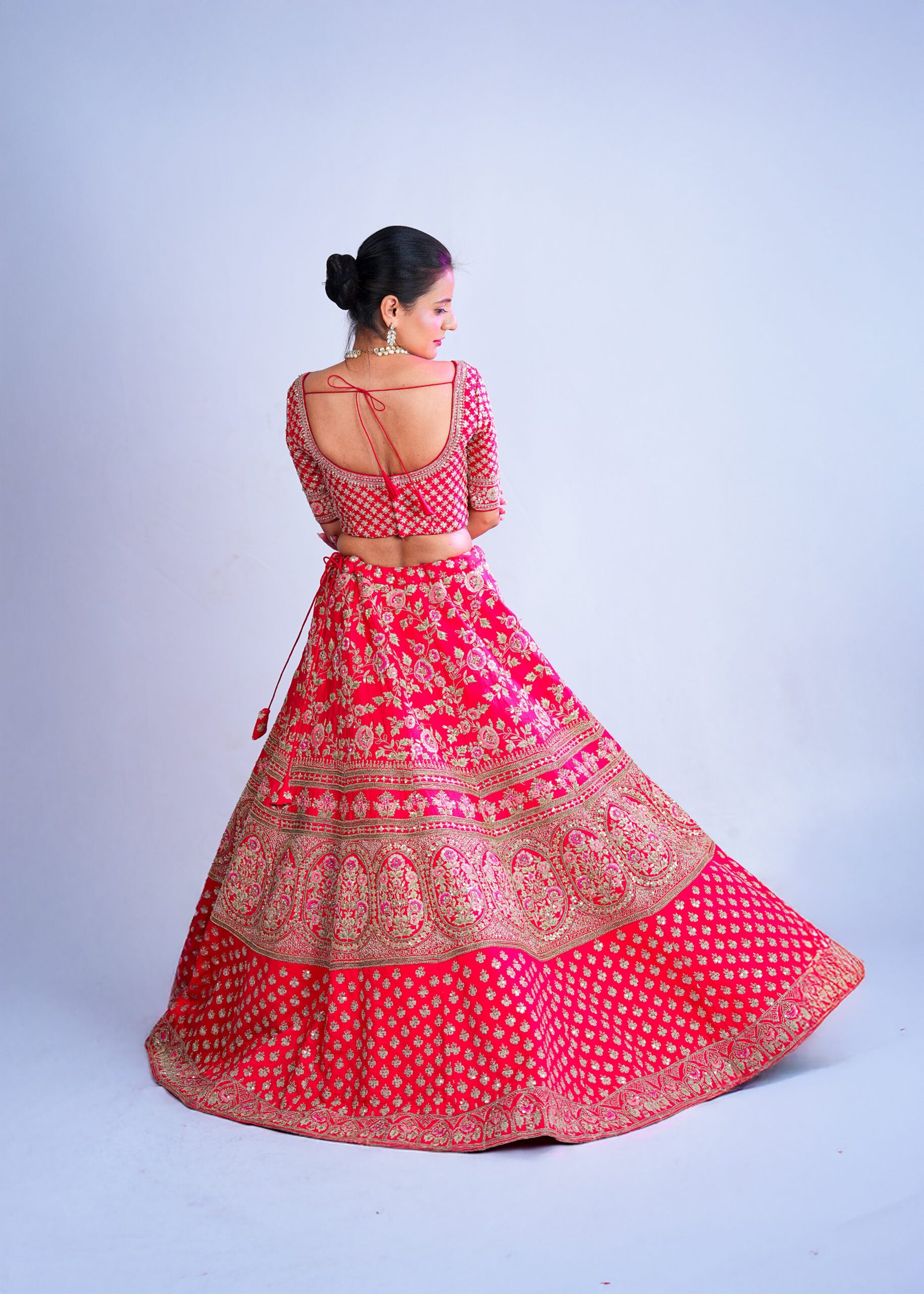 Red color Raw Silk Bridal lehenga - Image 3