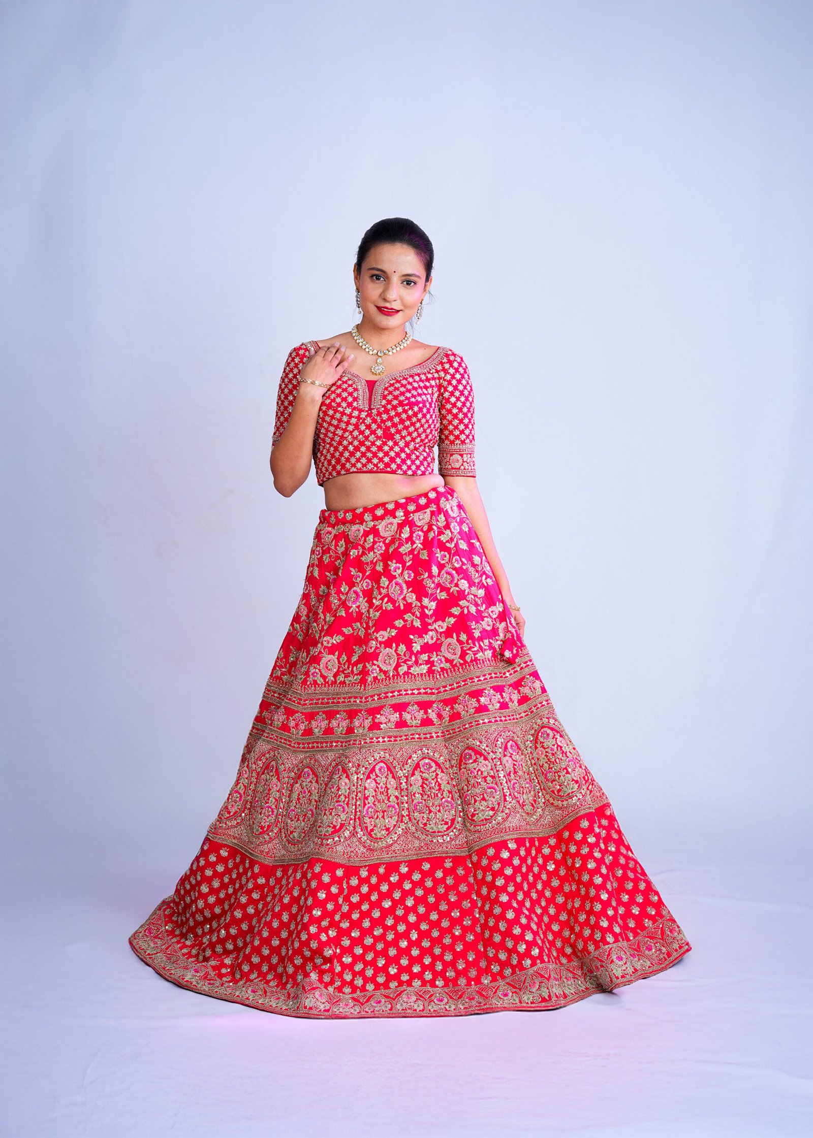 Red color Raw Silk Bridal lehenga