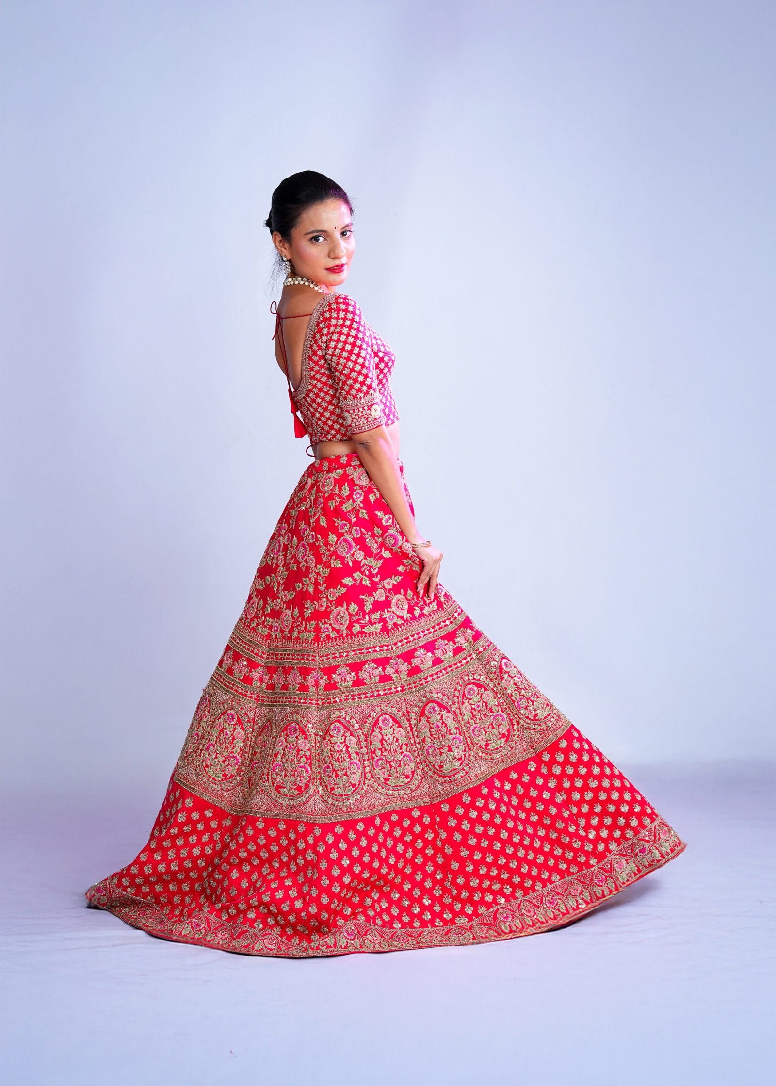 Red color Raw Silk Bridal lehenga - Image 4